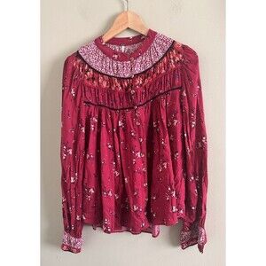 Free People Paloma Printed Blouse Top Size Small/P Berry Combo Floral NWT $118